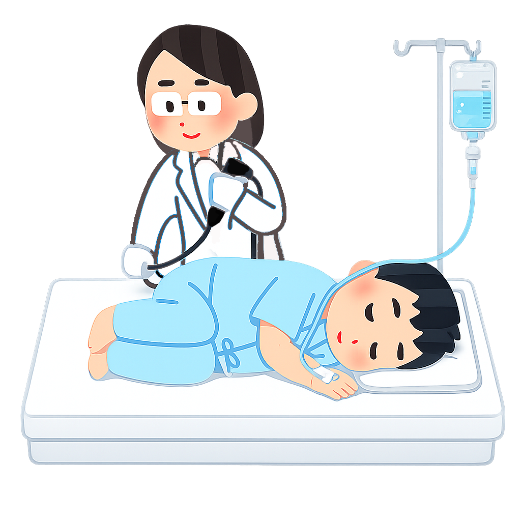 点滴から鎮静剤を使用して大腸カメラを受けているイメージ