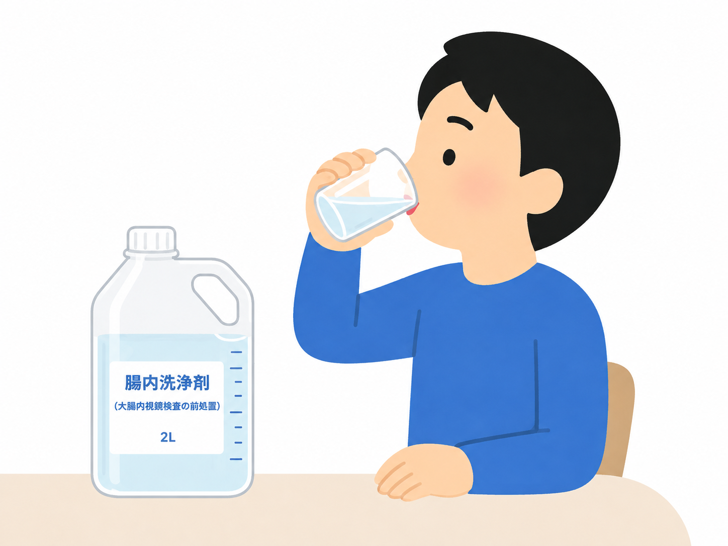 自宅で大腸カメラの前処置薬を服用している様子